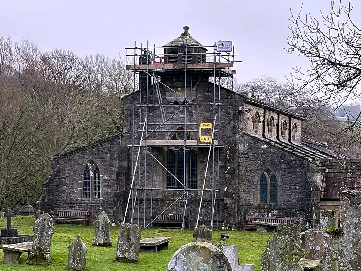 Chimney and tower scaffold on a heritage church